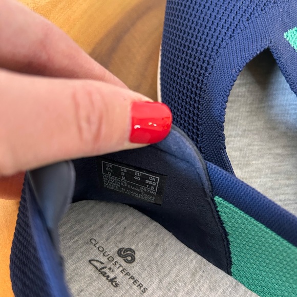 Clarks Cloudsteppers Carly‎ Wish Ballet Navy and Green Flats Women’s Size 9 - Picture 6 of 8